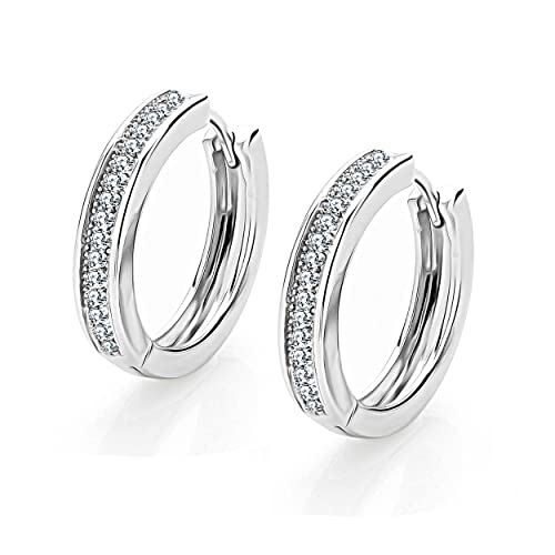 Pendientes de aro para mujer, bañados en plata 925 con circonitas AAA, diámetro de 14 mm, pendientes de aro pequeños para dormir Cover