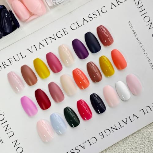 Image of 24 Colors Coffin Press on Nails Solid Color Fake Nails Short False Nails Pure Color Glue on Nails Glossy Reusable Artificial Acrylic Nail Full Cover Stick on Nails for Women Manicure 576Pcs