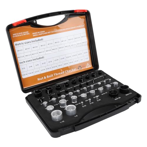 Thread Checker, Nut and Bolt Thread Checker Bolt Nut Identifier Gauge with Storage Box 44PCS Aluminum Bolt Size Finder for Imperial and Metric Nuts