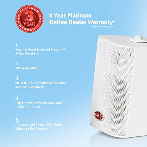 Boss Audio Mr4.3W 200-Watt 3 Way Marine 4-Inch Enclosed System Speaker, White #TOP2
