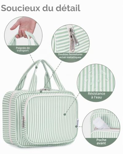 Narwey Trousse de Toilette de Voyage à Suspendre pour Femmes Trousse de Maquillage Organisateur pour Accessoires (Rayures Vert Clair(Moyen)) – vue 7