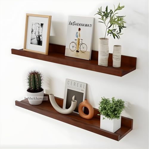 Image of Solid Wood Floating Wall Shelf | Premium Wall Mounted Wooden Shelf for Living Room, Bedroom & Office | Modern Minimalist Decor Shelf | 22 Inch | Teak Finish