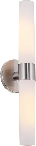 Miniatura 15 de Kira Home Duo - Aplique de pared moderno de 14 pulgadas con pantallas de vidrio esmerilado, para baño/tocador, acabado de níquel cepillado