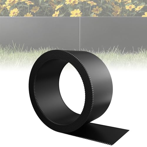 ACXIN Metall Beeteinfassung Flexibel 15cm Hoch Schwarz Verzinkt Rasenkante Rasenbegrenzung Mähkante Baumring Mulchkante Garten Beetumrandung Einfach installierbar Wetterfest