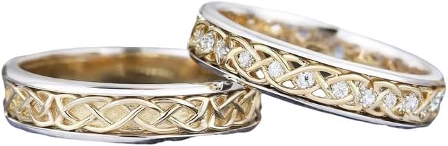 10K 14K 18K Gold Celtic Wedding Band for Couple Engraved Matching Couple Wedding Rings Size 3-16