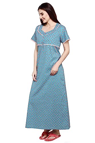 Image of Evolove Women's Cotton Long Maxi Maternity Feeding Night Gown with Pockets, Super Soft Comfortable (LNG-Feeding)