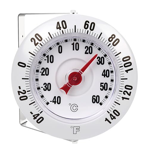 CloudHand 5 Inch Indoor Outdoor Thermometer with Mounting Bracket, Big and Bold Dial Thermometer, Easy to Read Numbers for Patio, Pool, and Indoor Areas, White