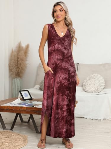 Image of BELAROI Womens Plus Size Maxi Dress Sundress Summer Casual Sleeveless V Neck Pockets Beach Swimsuit Coverup Loose