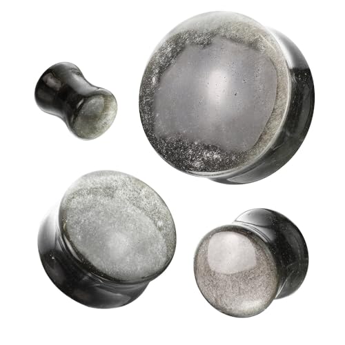 Silver Obsidian Natural Stone Convex Double Flared Plug3