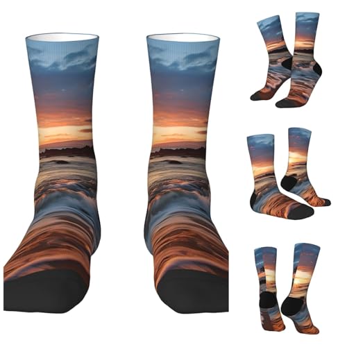 LZQPOEAS Beach Maui Hawaii Sunset Sea Waves Clouds Athletic Socks Unisex Cushioned Crew Socks Hiking Running Calf Sock Soft Above Ankle Sock