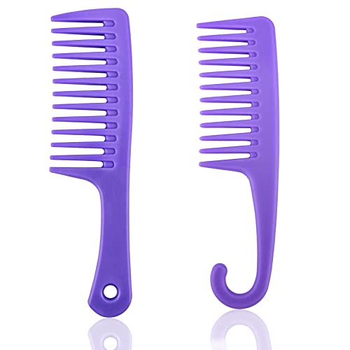 2 Pieces Wide Tooth Comb Large Wide Detangling Hair Comb and Shower Comb With Hook Professional Styling Comb for Curly Hair, Long Hair, Wet Hair and Thick Hair