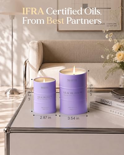 Image of M&SENSE Lilac Blossom Soy Candles for Home Scented, 11.3oz 70 Hour Long Burning Aromatherapy Candle for Stress Relief Meditation Yoga Relaxing SPA, Housewarming Gifts for Women