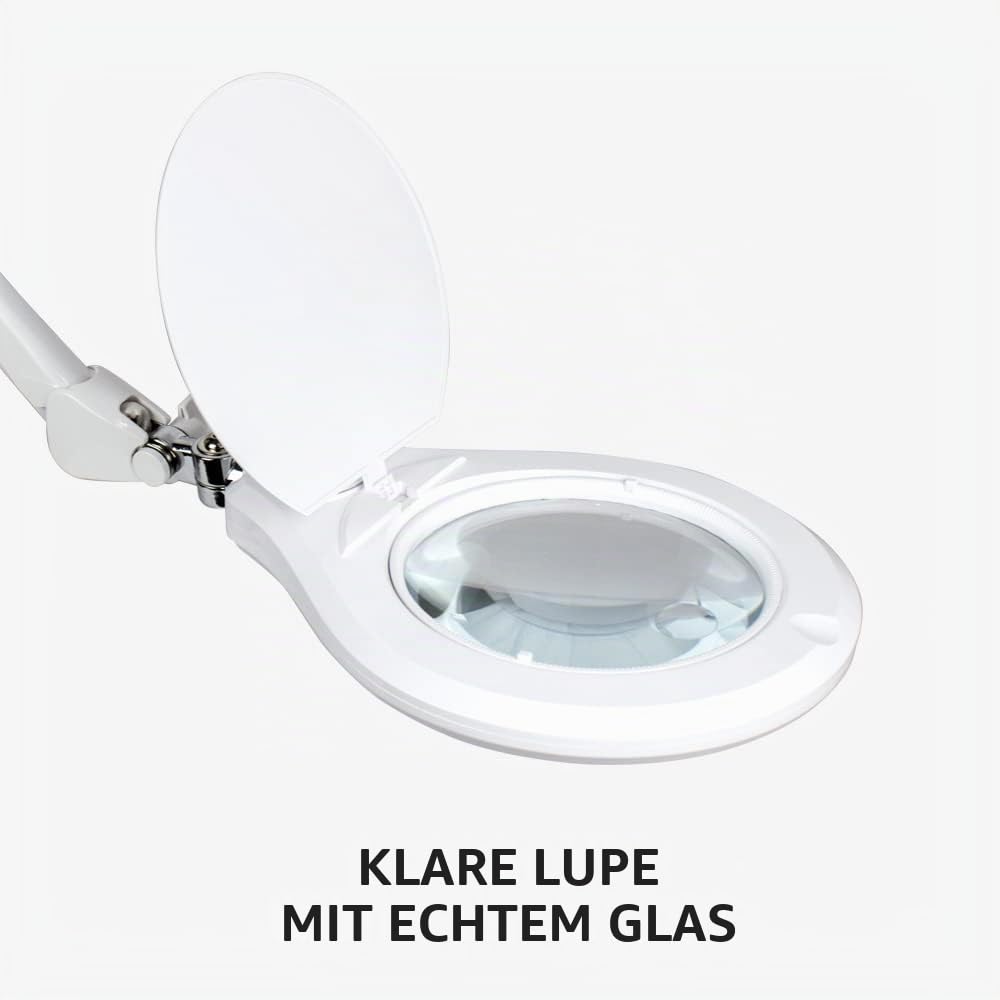 Neatfi Elite Super LED Lupenleuchte mit Klemme – 15CM-Glaslinse, 2,25X/4X Bifokal, 6500K Tageslicht | Blendfrei, stufenlos dimmbar Nicht Polar | Für Lesen, Basteln & Präzisionsarbeiten (15 cm, Weiß)