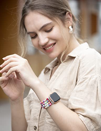 Toyouths Heishi Beaded Bracelet Compatible With Apple Watch Band Cute Stretch Girl Women Beach Surfer Stackable Clay Preppy Jewelry Band For Iwatch 41/40/38Mm Series Se 8 7 6 5 4 3 2 1, M #TOP5