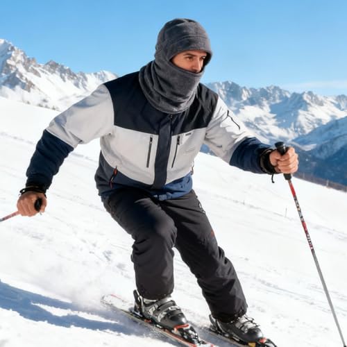 Windproof Face Cover Neck Gaiter Winter Fleece Balaclava Ski Mask for Men (Grey) - image 2