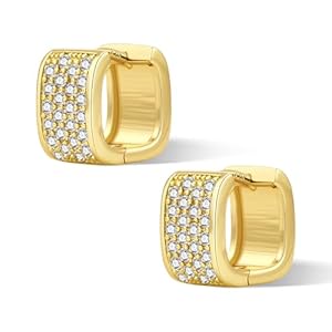 14K Gold 925 Sterling Silver Hoop Earrings Hypoallergenic Small Chunky Earring for Women Trendy Cubic Zirconia Square Hoops Golden Thick Huggie Earings for Jewelry Gifts