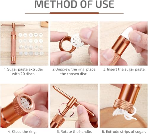 Image of 22Pcs Stainless Steel Metal Clay Extruder with 20 Tips Fondant Sugara Paste Extruder Ceramics Pottery Polymer Modeling Decorating Cake Decor Tools Set (Rose Gold)