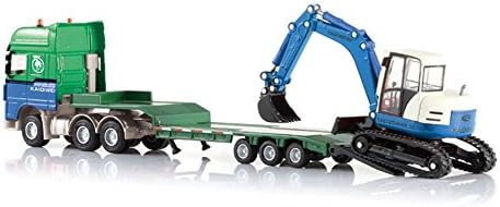 Drasawee 1:50 Scale Cool Giant Platform Lorry Truck Attached Excavator Model Toy for Boys
