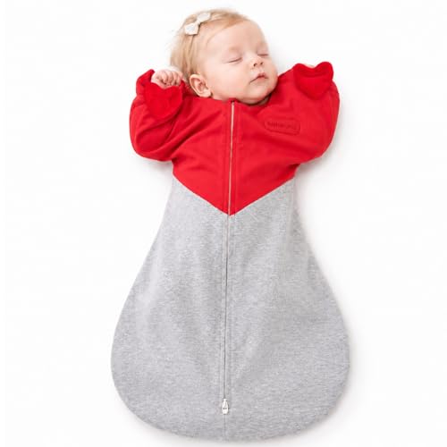 hahaland Sleep Sack, Arms-Up Swaddle, Red, Medium 13-19 lbs