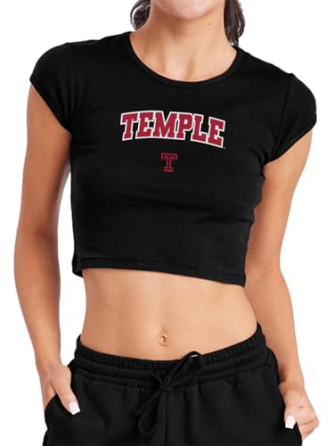 Campus Lab Temple University Arch Logo Secondary Womens Cap Sleeve Baby Rib Crop Top Black Small