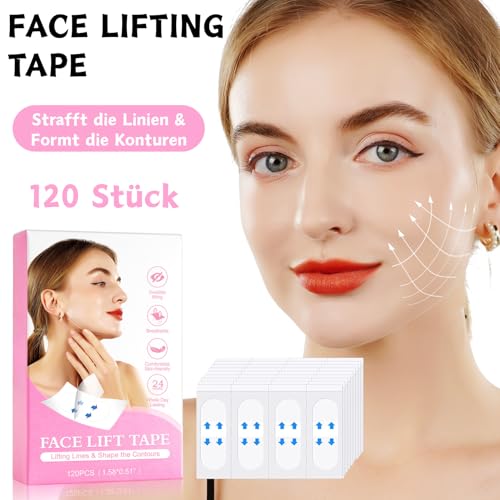 120 Stück Face Lifting Tape, Face Tape Unsichtbar, Anti Falten Pflaster Gesicht für Sofortigen Lifting Effekt, V Shape Lifting Straps, Gesichtstape für Stirn, Wangen & Kinn, Wrinkle Patches für Damen