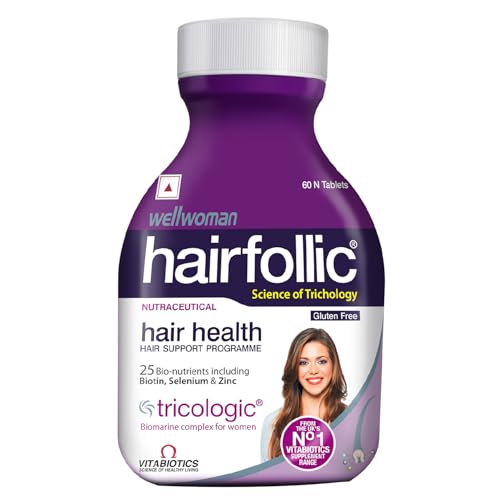 Image of Wellwoman Hairfollic Hair Nutritional Supplement for Women (2 Months Pack) | 25 Bio-Nutrients with Biotin, Selenium, Zinc, Marine Collagen & Tricologic Complex | Daily Multivitamin & Nutritional Supplement | Gluten Free | 60 Tablets | 1,045mg Per Tablet