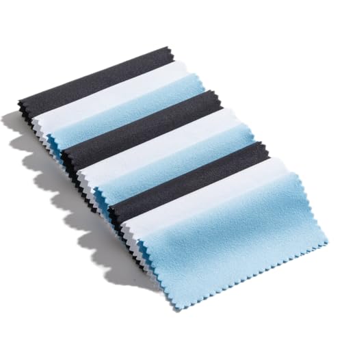 シルバー磨き 金属磨き シルバークロス 金属磨きクロス 9枚セット 10ｘ10cm 多色展開 アクセサリー 洗浄 ジュエリークロス ポリッシングクロス シルバーお手入れ 汚れ落とし コンパクト 銀用 ジュエリー 貴金属 銀製品 指輪 腕時計（B・ブラック+ホワイト+ブルー 各3枚，B・10×10cm 9枚入り）の商品画像（Amazon）