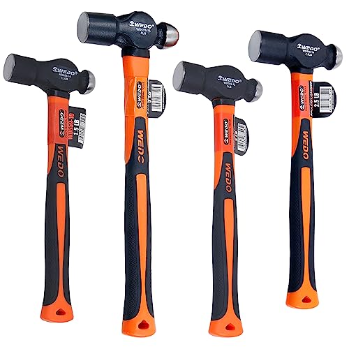 WEDO Lot de 4 marteaux sphériques 675 g + 900 g + 1125 g + 1350 g, avec manche en fibre de verre, marteau de serrurier, acier au carbone, résistant aux chocs, poignée antidérapante, Die-Forged