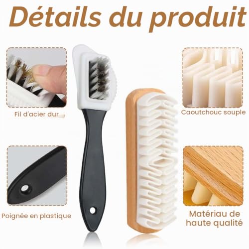 AEIOPRS 2 Pcs Kit de Brosses à Chaussures pour Daim et Nubuck Brosse en Crêpe avec Gomme de Nettoyage Brosse Multifonction 4 Côtés Kit de Nettoyage Daim/Nubuck – vue 3