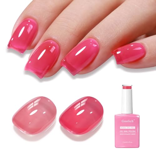 Goolich Esmalte de Gel Rosa Oscuro Translúcido, 15ML Libre de HEMA y TPO Esmalte de Gel Gelatina Rosa para Uñas que se Quita con Remojo, Diseño de Arte de Uñas con Luz UV LED