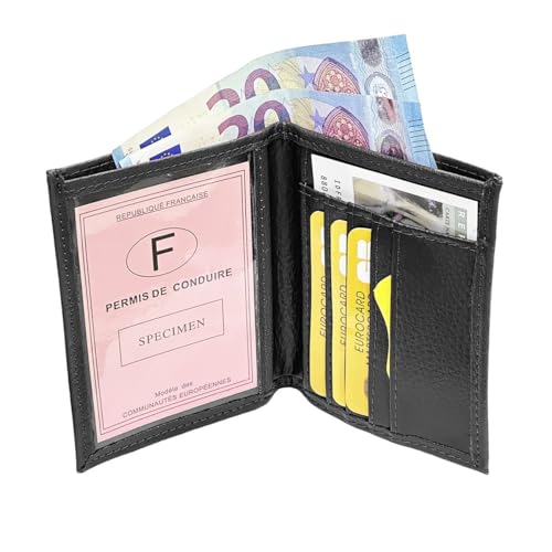 LOLUNA® Porte Carte identité - Permis de Conduire - Carte bancaire - Billet - Fidélités - Petit Format Compact, Fin et Plat, Emplacement Cousu, en Cuir dans Plusieurs Couleurs – vue 3