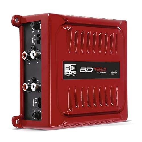 Banda Audioparts BD400.4RED Four Channel 4 x 100 Watt Rms Full Range Car Audio Amplfier 4 Ohms Bridged with Optional Use Low or High Pass Filters Red