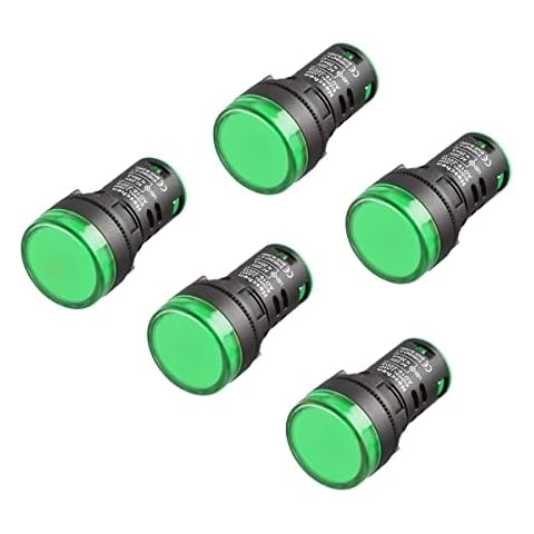Heschen AD16-22D/S LED-Kontrollleuchte, 22 mm, 220 V AC, 20 mA, grüne Lichtfarbe, 5 Stück Cover