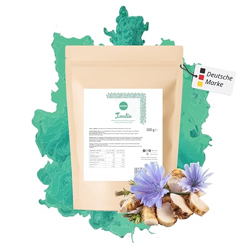 Polvo de inulina pura de 500 g con cuchara medidora, de raíz de achicoria belga, fibra vegetal, dosis altas, prebiotitka, probio, vegano, sin aditivos | Nutritec