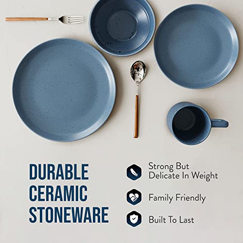 American Atelier Reactive 4-Piece Stoneware Place Setting | Coffee Mug, Bowl, Plate Set | Kitchenware | Stoneware Dinnerware Set | Microwave, Dishwasher Safe | Service For 1 | Speckled Blue #TOP3