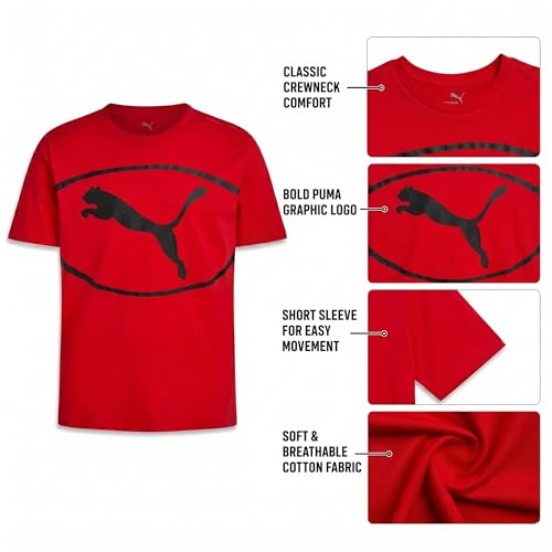 Image of PUMA Boys T-Shirts Athletic Crewneck Short Sleeve Tees (Sizes S-XL) | Soft Breathable Cotton Blend, Comfortable Casual Fit, Great for School, Play & Everyday Wear