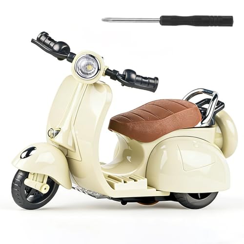 Mrehloy 360° Rotating Electric Scooter Toy with Lights & Music, Cute Motorcycle Desktop Decor for Doll Collectors, Beige (Battery Not Included, Screwdriver Included)