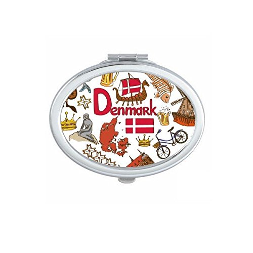 Miroir de poche Danemark compact pour retouches visage faciles, petit format ovale portable