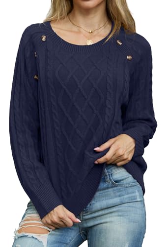 GRECERELLE Women's Sweaters Crewneck Bishop Long Sleeve 2024 Fall Oversized Knit Button Jumper Tops