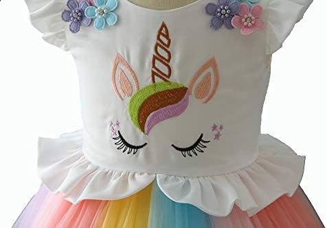 Girls Unicorn Costume Dress Princess Flowers Rainbow Dresses up Child Cosplay Wedding Party Tutu Sleeveless Fancy Up (2 years)