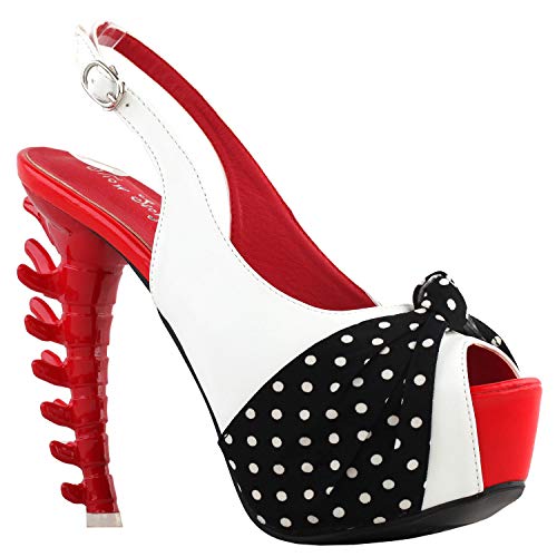 SHOW STORY Vintage Red White Black Polka Dots Slingback Gladiator Platform Bone Heels Club Pumps,LF807093