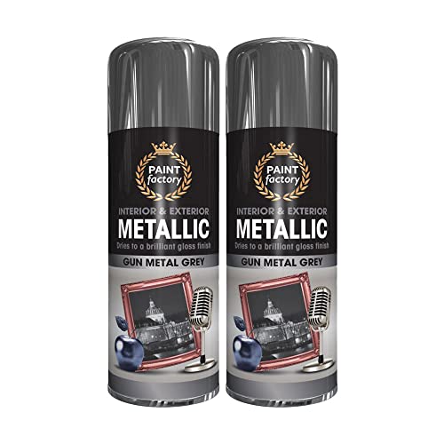 Classic Signature - 2 x Metallic Gun Metal Grey Spray Paint 400ml Multi-Purpose Use, Spray for Metal and Wooden Furniture, Ornaments, Decorative Items and Much More for Interior & Exterior