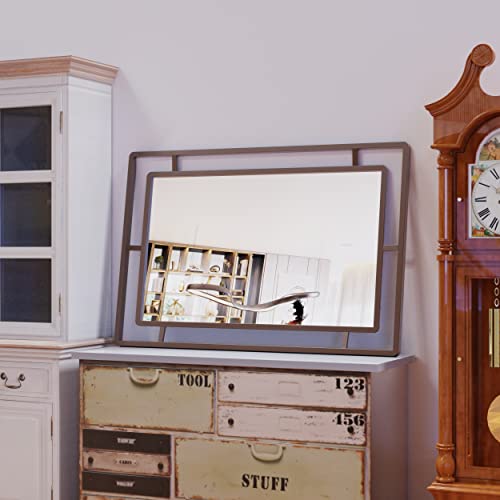 Anyhi 45'' X 30'' Decorative Wall Mirror, Metal Frame Rectangle Farmhouse Mirror For Entryway Living Room Bedroom, Rust Color #TOP3