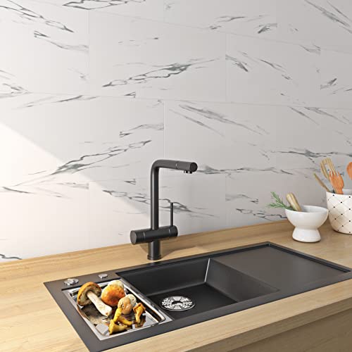 FunStick Selbstklebende PVC Bodenbelag Marmoroptik Weiß 30X60CM 5 Stück Klebefliesen Bad Boden Fliesenaufkleber Küche Vinyl Boden Fliesen Selbstklebend Marmor Laminatboden Wasserfest Linoleum Boden