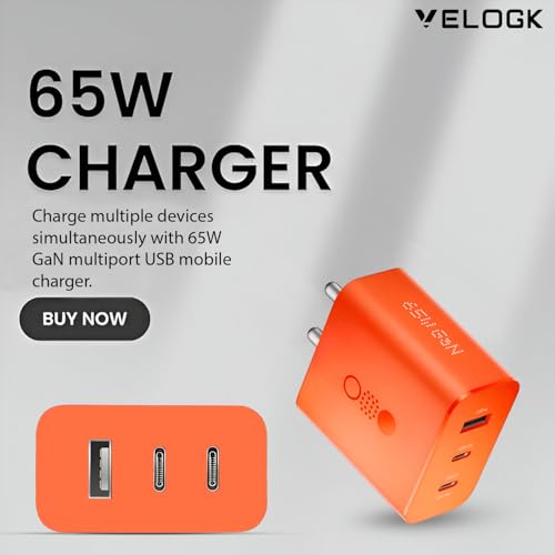 Image of VELOGK CMF Original 65W GaN Charger, Nothing Charger 3-in-1 Type C Fast Charging Adapter, USB C Charger Block Compatible for Nothing Phone 2a /Phone 2 /Phone 1, Supports Other Type-C Devices -Orange