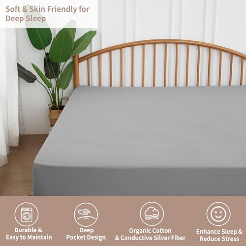 Organic Grounding Sheet King Deep Pocket Grounding Fitted Sheet, Earthing Grounding Sheets for Better Sleep Anti-Static Bed Sheet Grounding Bedsheet for Wellness (Gray, California King) by ART pinecone - Image 3