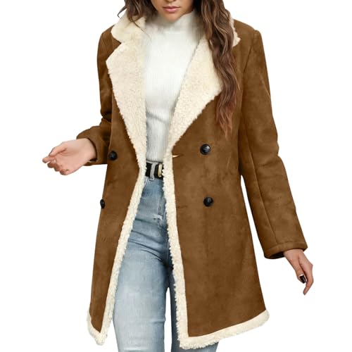 Caban doublé en polaire femme veste trench coupe-vent et chaude en daim