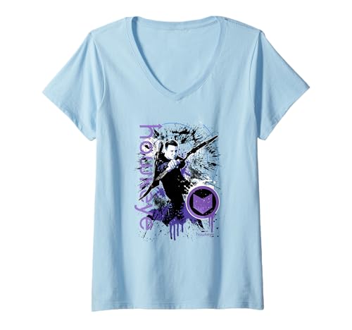 T-shirt Hawkeye Marvel col en V femme vêtement Disney Plus motif peinture coloré