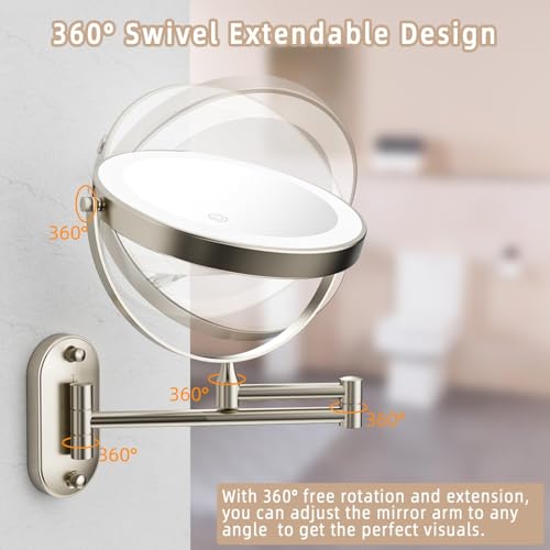 specchio trucco con luci da parete specchio ingranditore da parete specchio trucco da parete Ingrandimento 1X/10X, 3 Colori di Luce Dimmerabile ,Rotazione a 360 Specchio Estensibile per Bagno, Hotel - 4
