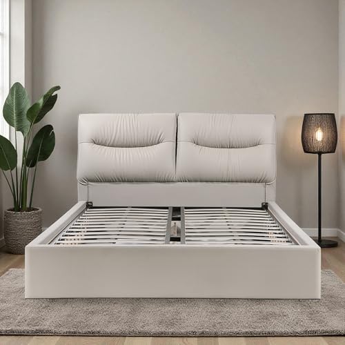 Image of The Attic Verona Queen Size Hydraulic Storage Bed with Soft Tufted Headboard Earthy Grey